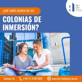 🤔 ¿Conocías algo sobre las Colonias de Inmersión? Aquí te contamos todo. 👇

👉 Son programas donde, a través de la convivencia que puede ser de un día o más, los alumnos se “sumergen” en la vida de la comunidad anglo-parlante con el objetivo de ejercitar, ampliar y consolidad sus conocimientos del idioma. 

🤩 Esta experiencia les ofrece una combinación de diversión, aventura e intercambio que es única para su proceso de aprendizaje. 

🗣️ Este es un proyecto que realizamos en varias oportunidades y que, además de tener excelentes resultados desde el punto de vista pedagógico, les ha brindado a los chicos una oportunidad única de disfrutar del idioma en un contexto totalmente diferente y altamente beneficioso para su aprendizaje, ya que la comunicación es en Inglés exclusivamente. ✨

💪 Representa la posibilidad de trabajar en equipo, interactuar con personas que no conocen y disfrutar poder hablar su segunda lengua con total espontaneidad.

🙌 En breve les contaremos más acerca de esta propuesta. 
¡Esperamos contar con la participación de muchos de nuestros alumnos! 🤝

 🙋‍♀️ Comunicate con nosotros. #linkenbio @hayetheyday 👈

☎️ (+54 11) 3196 8887
📧 heydaytc@gmail.com
📌 Berutti 48 y 53, Avellaneda, Buenos Aires, Argentina
🌐 www.hey-dayhayet.com.ar

#aprenderinglés #inglésparaniños #inglés #englishclass #englishteacher ##clasesdeingles #learnenglish #argentina #culturabritanica #hayetheyday #CentrosSEA #cursodeverano