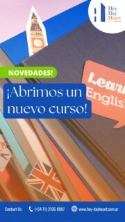 Queremos contarte una gran noticia. 
¡Desde el mes de abril abrimos un nuevo Curso en nuestro Instituto! 👏

🗣️ Curso avanzado de conversación. 

Tendrá una frecuencia semanal, y estará destinado a todos aquellos alumnos con un nivel de inglés avanzado, que quieran mantener la práctica del idioma aun cuando no estén preparando ningún examen actualmente.

👩‍🏫 Serán clases sólo de conversación, absolutamente dinámicas y cuyo contenido estará directamente relacionado con los intereses de los alumnos. 

🙌 Es la oportunidad ideal para disfrutar del idioma sin las presiones de un curso regular, y al mismo tiempo continuar practicando y aprendiendo de una forma divertida.

👇 ¡No dejes de contactarte con nosotros si querés que te contemos más detalles!

¿Querés saber más? 🙋‍♀️ Comunicate con nosotros. #linkenbio @hayetheyday 👈

☎️ (+54 11) 3196 8887
📧 heydaytc@gmail.com
📌 Berutti 48 y 53, Avellaneda, Buenos Aires, Argentina
🌐 www.hey-dayhayet.com.ar

#aprenderinglés #inglésparaniños #inglés #englishclass #englishteacher ##clasesdeingles #learnenglish #argentina #culturabritanica #hayetheyday #CentrosSEA #cursodeverano